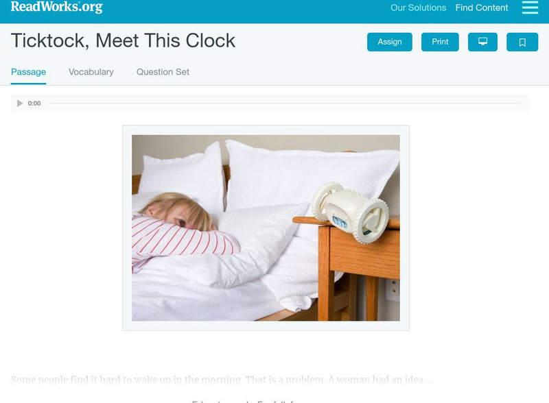 Read Works: Ticktock, Meet This Clock Activity Read Works: Ticktock, Meet This Clock Activity