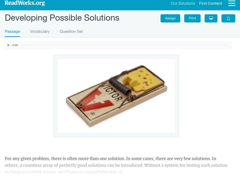 Read Works: Developing Possible Solutions Activity
