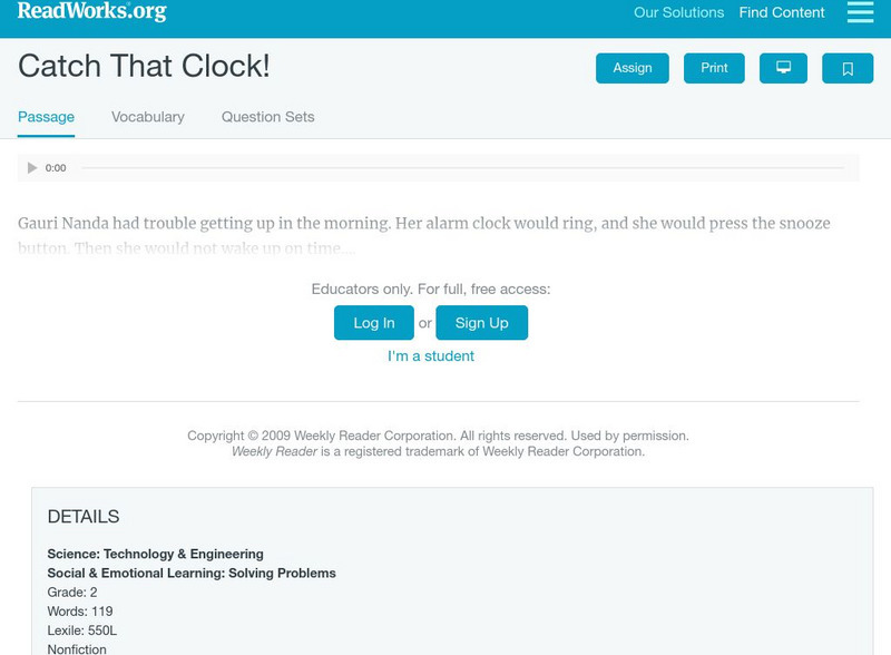 Read Works: Catch That Clock! Activity Read Works: Catch That Clock! Activity
