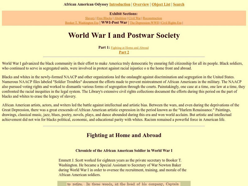 Loc: African American Odyssey: World War I and Postwar Society Website