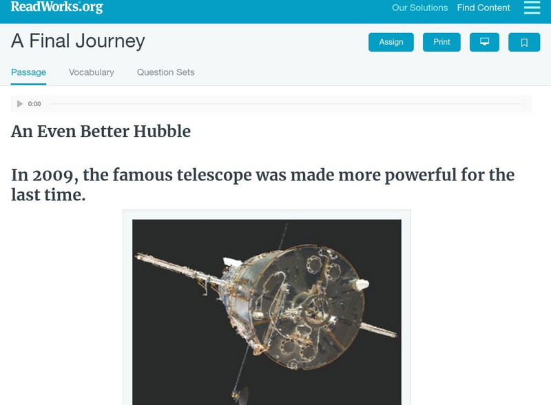 Read Works: A Final Journey Activity Read Works: A Final Journey Activity