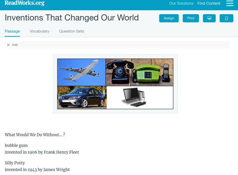 Read Works: Inventions That Changed Our World Activity