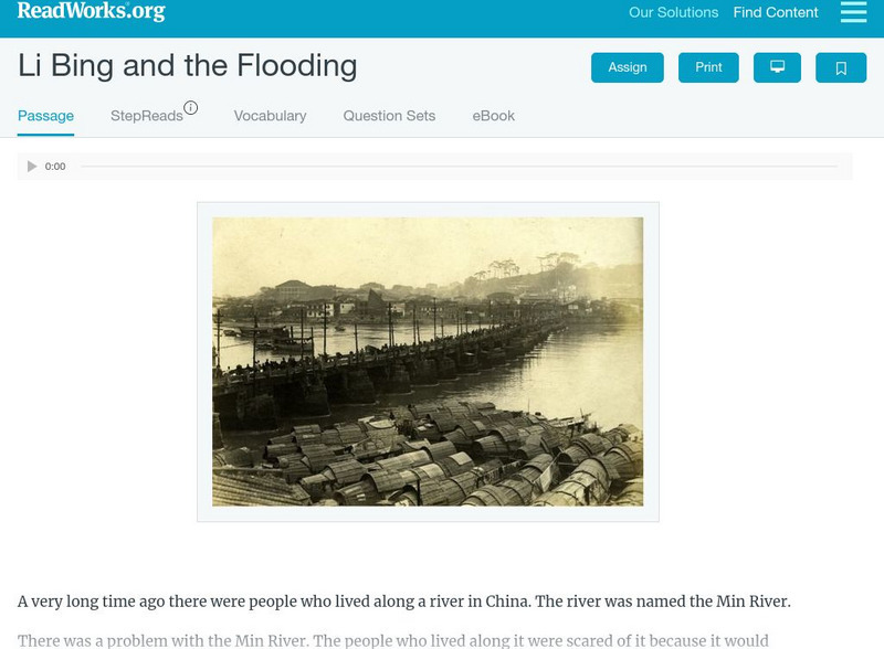 Read Works: Li Bing and the Flooding Activity Read Works: Li Bing and the Flooding Activity