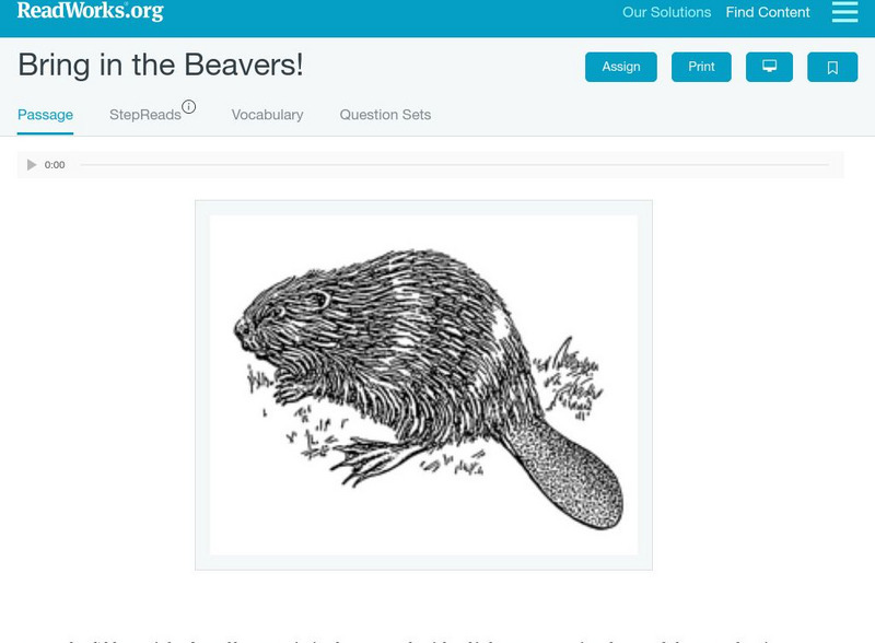 Read Works: Bring in the Beavers! Activity Read Works: Bring in the Beavers! Activity