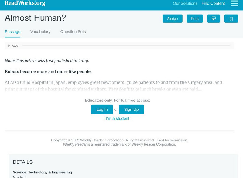 Read Works: Almost Human Activity Read Works: Almost Human Activity