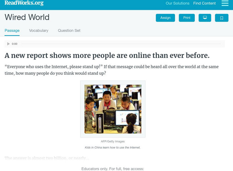 Read Works: Wired World Activity Read Works: Wired World Activity