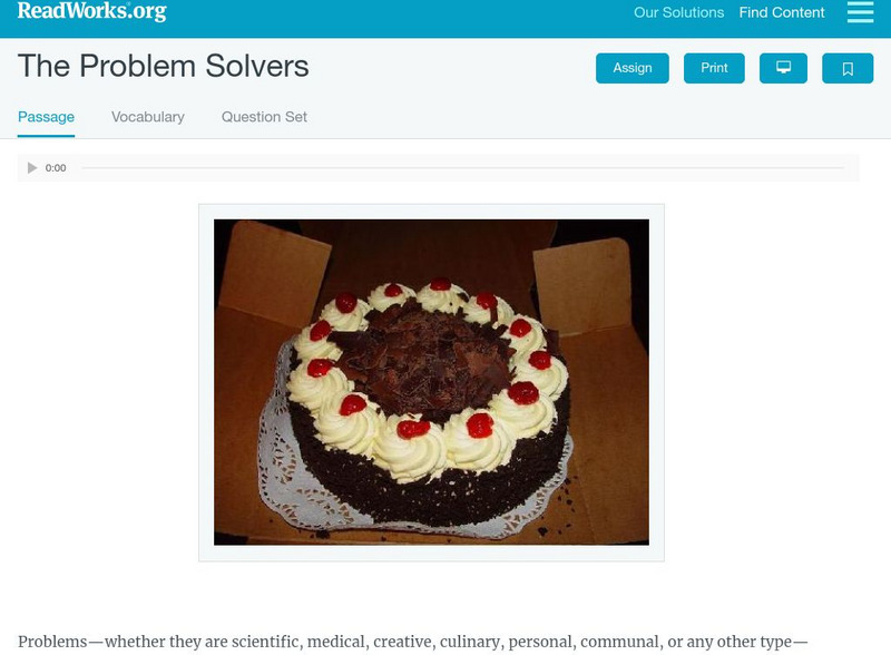 Read Works: The Problem Solvers Activity Read Works: The Problem Solvers Activity