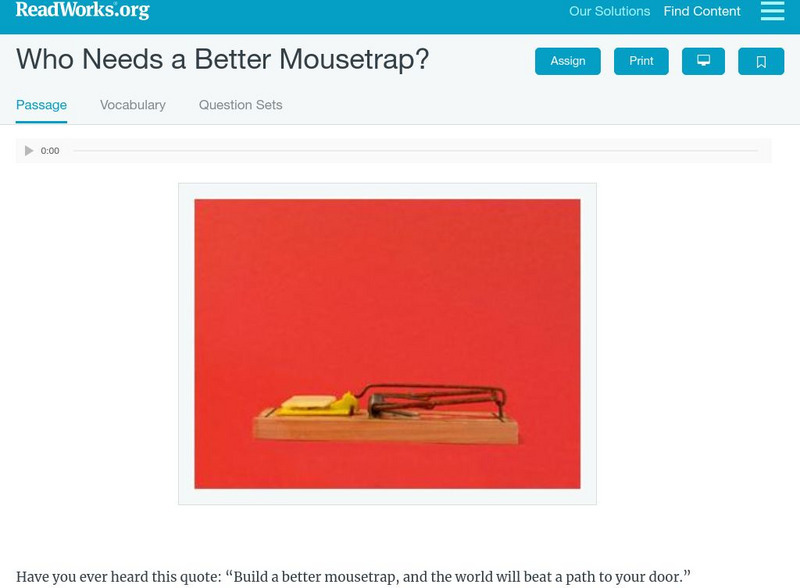 Read Works: Who Needs a Better Mousetrap? Activity
