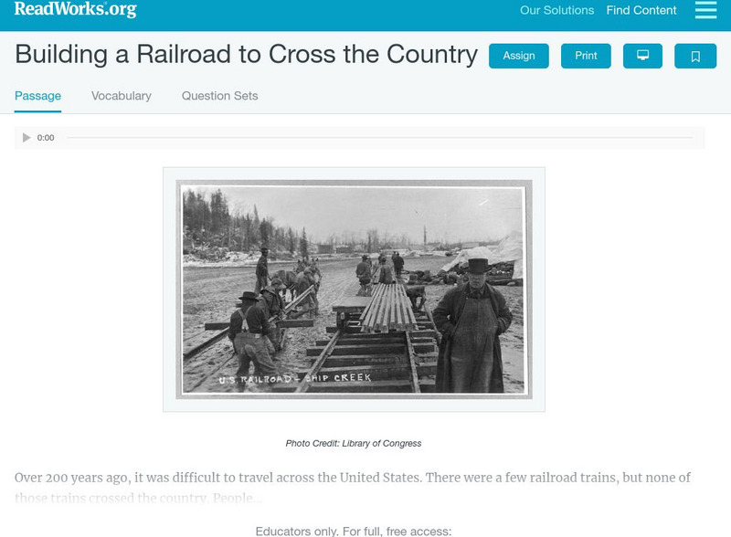 Read Works: Building a Railroad to Cross the Country Activity Read Works: Building a Railroad to Cross the Country Activity