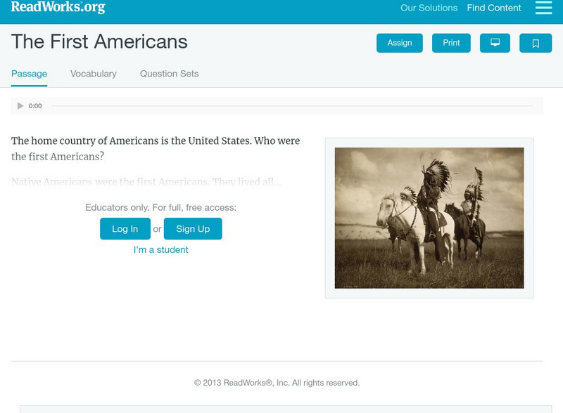 Read Works: The First Americans Activity Read Works: The First Americans Activity