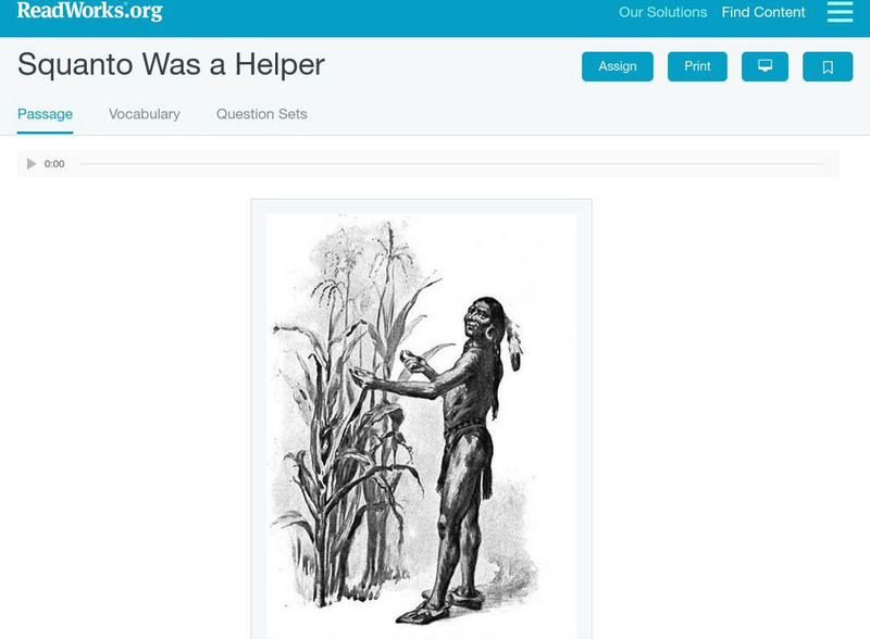 Read Works: Squanto Was a Helper Activity Read Works: Squanto Was a Helper Activity