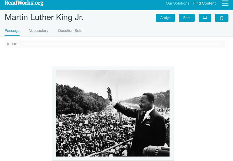 Read Works: Martin Luther King Jr. Activity Read Works: Martin Luther King Jr. Activity