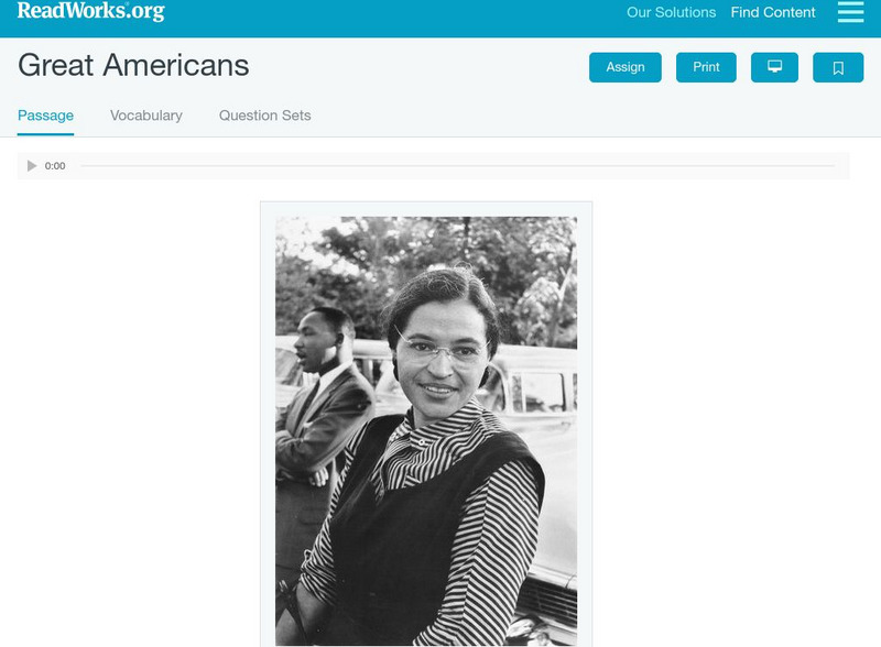 Read Works: Great Americans Activity Read Works: Great Americans Activity
