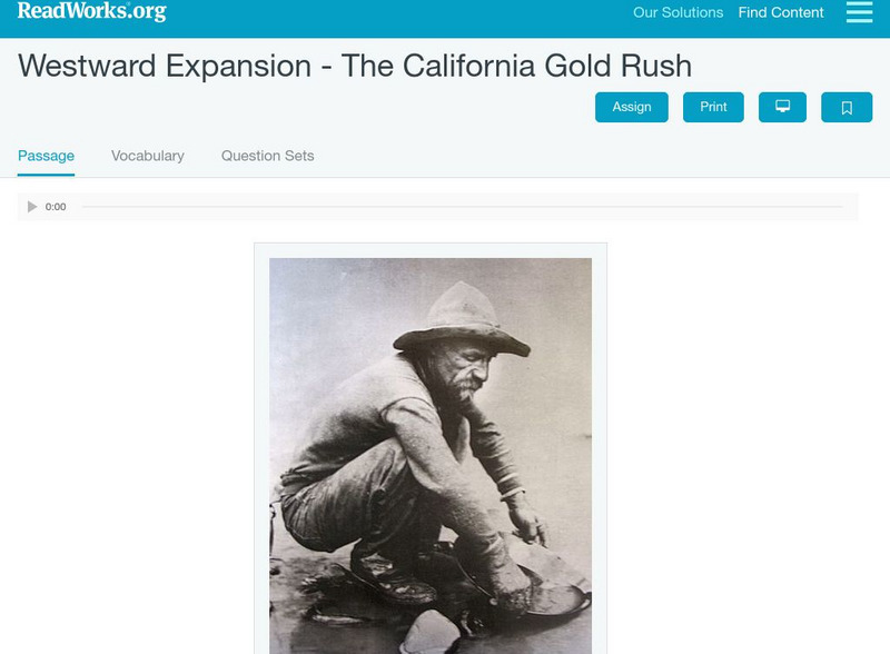 Read Works: Westward Expansion the California Gold Rush Activity Read Works: Westward Expansion the California Gold Rush Activity
