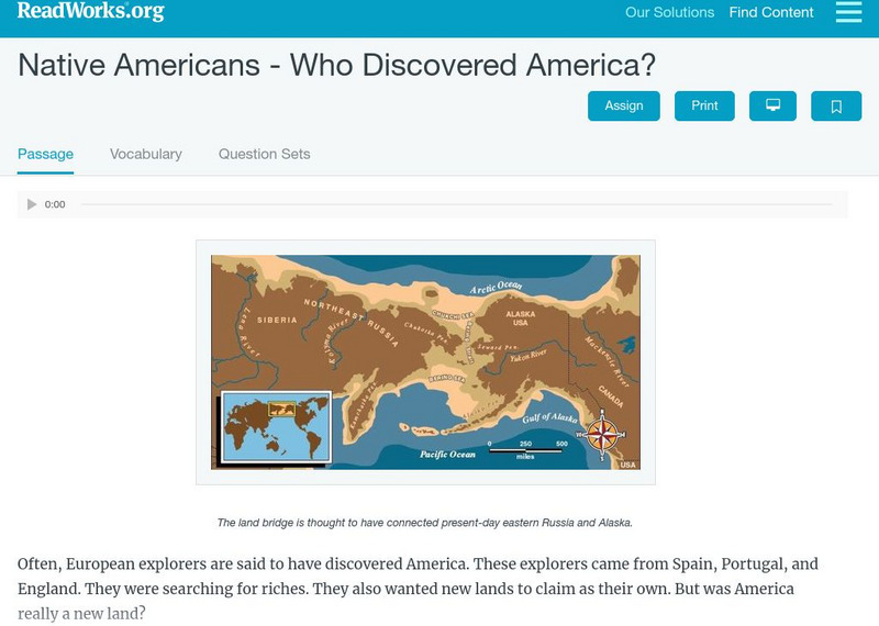 Read Works: Native Americans Who Discovered America? Activity Read Works: Native Americans Who Discovered America? Activity