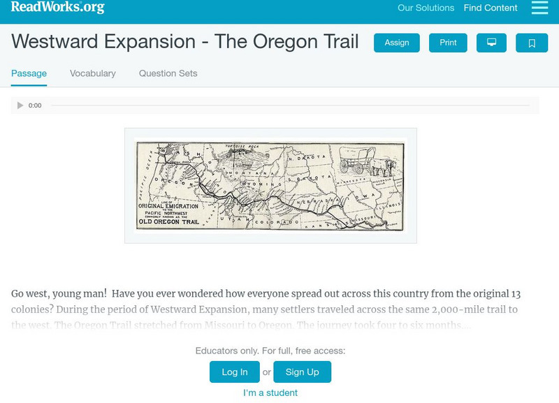 Read Works: Westward Expansion the Oregon Trail Activity Read Works: Westward Expansion the Oregon Trail Activity
