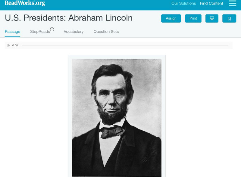 Read Works: u.s. Presidents Abraham Lincoln Activity Read Works: u.s. Presidents Abraham Lincoln Activity
