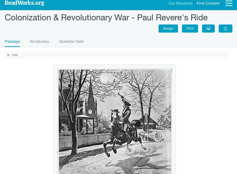 Read Works: Colonization & Revolutionary War: Paul Revere's Ride Activity Read Works: Colonization & Revolutionary War: Paul Revere's Ride Activity