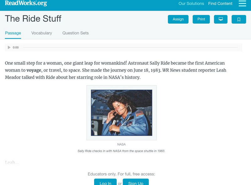 Read Works: The Ride Stuff Activity Read Works: The Ride Stuff Activity