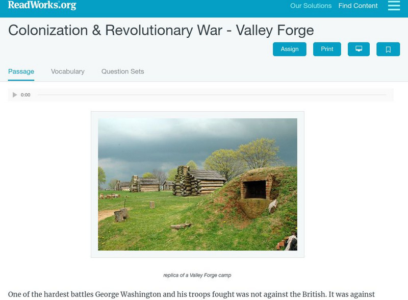 Read Works: Colonization & Revolutionary War: Valley Forge Activity Read Works: Colonization & Revolutionary War: Valley Forge Activity