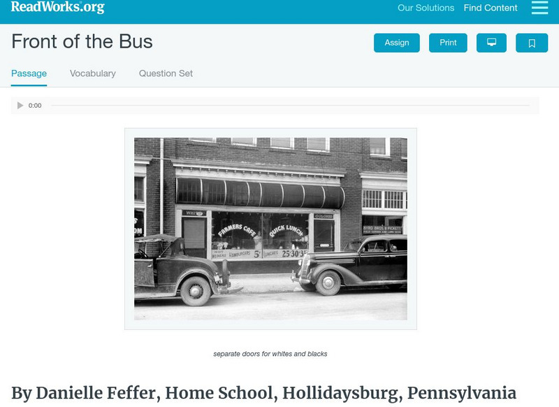 Read Works: Front of the Bus Activity Read Works: Front of the Bus Activity