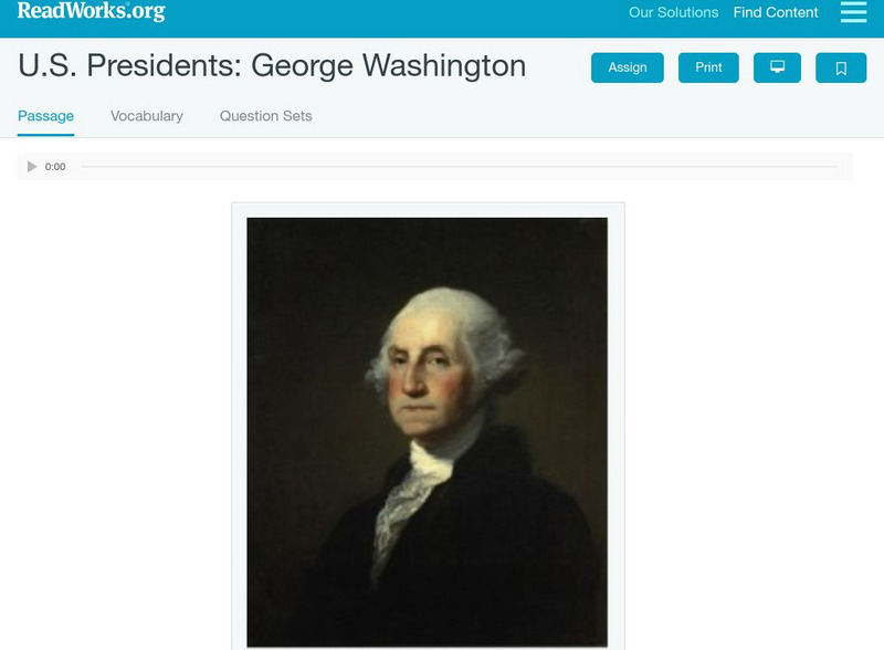 Read Works: u.s. Presidents George Washington Activity Read Works: u.s. Presidents George Washington Activity