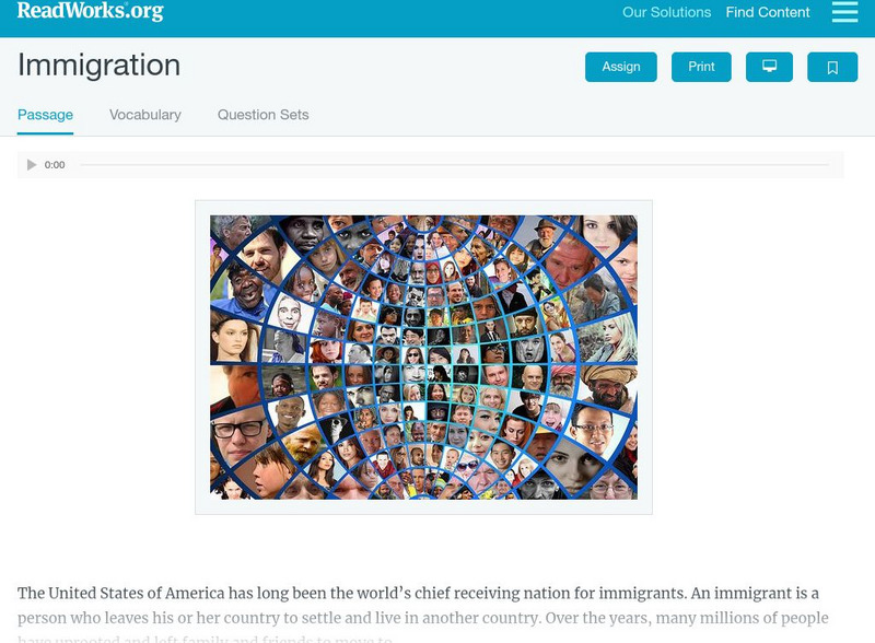 Read Works: Immigration Activity Read Works: Immigration Activity
