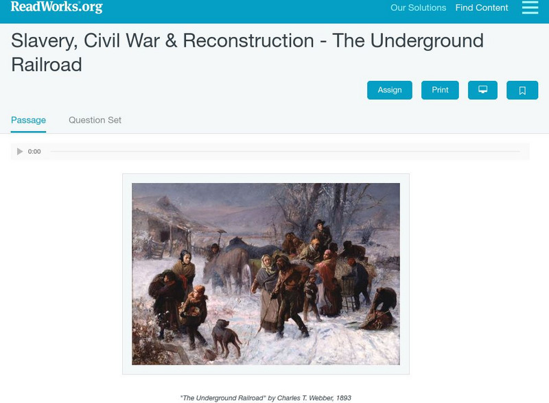 Read Works: Slavery, Civil War & Reconstruction the Underground Railroad Activity Read Works: Slavery, Civil War & Reconstruction the Underground Railroad Activity