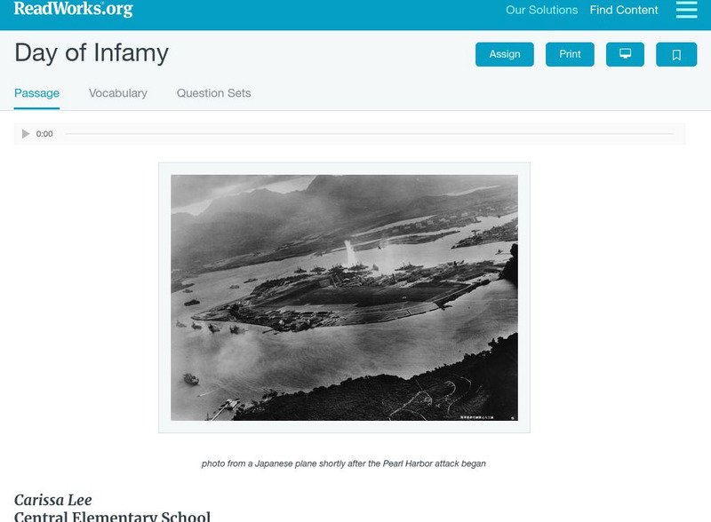Read Works: Day of Infamy Activity Read Works: Day of Infamy Activity