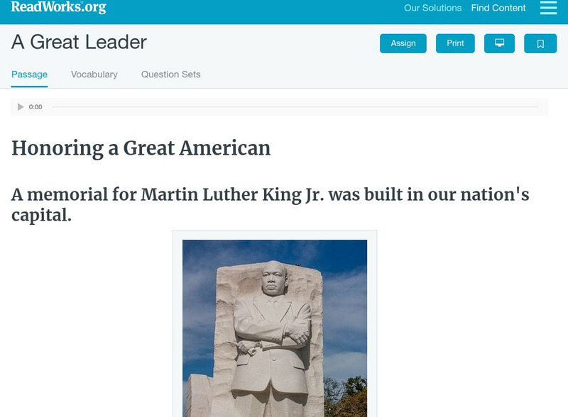 Read Works: A Great Leader Activity Read Works: A Great Leader Activity