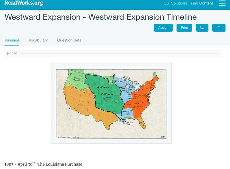 Read Works: Westward Expansion Westward Expansion Timeline Activity Read Works: Westward Expansion Westward Expansion Timeline Activity