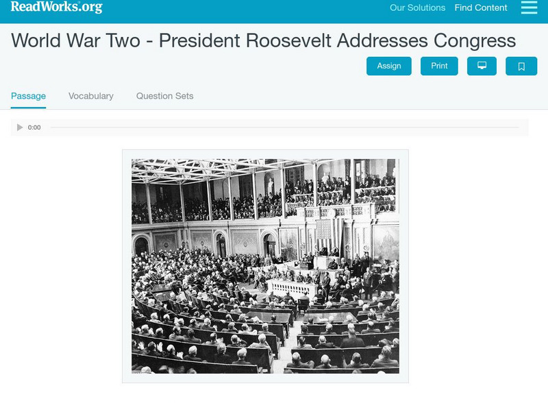 Read Works: World War Two President Roosevelt Addresses Congress Activity Read Works: World War Two President Roosevelt Addresses Congress Activity