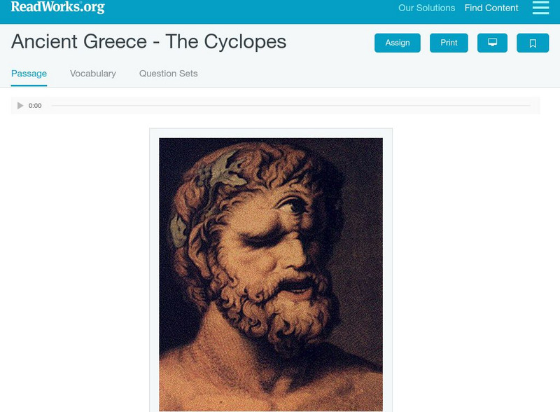 Read Works: Ancient Greece the Cyclopes Activity Read Works: Ancient Greece the Cyclopes Activity
