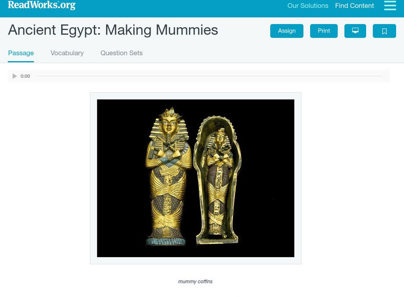 Read Works: Ancient Egypt Making Mummies Activity Read Works: Ancient Egypt Making Mummies Activity
