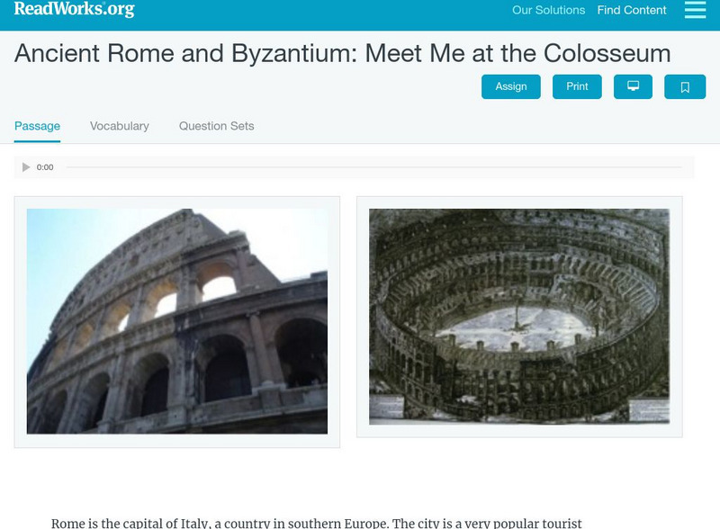 Read Works: Ancient Rome and Byzantium: Meet Me at the Coliseum Activity Read Works: Ancient Rome and Byzantium: Meet Me at the Coliseum Activity