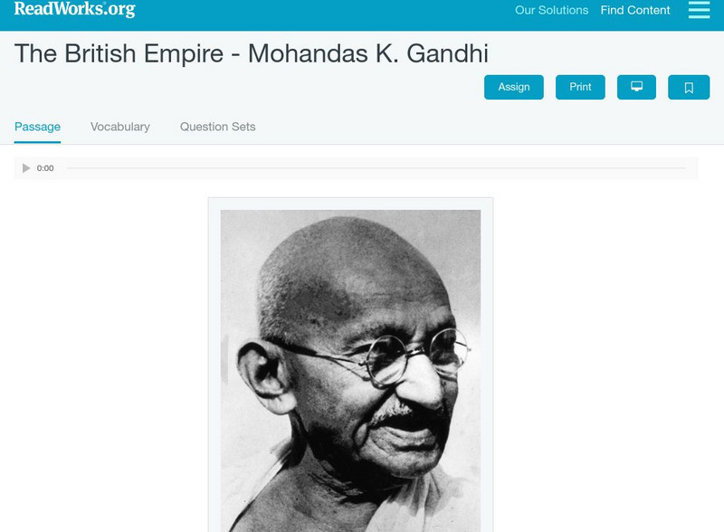 Read Works: The British Empire Mohandas K. Gandhi Activity Read Works: The British Empire Mohandas K. Gandhi Activity