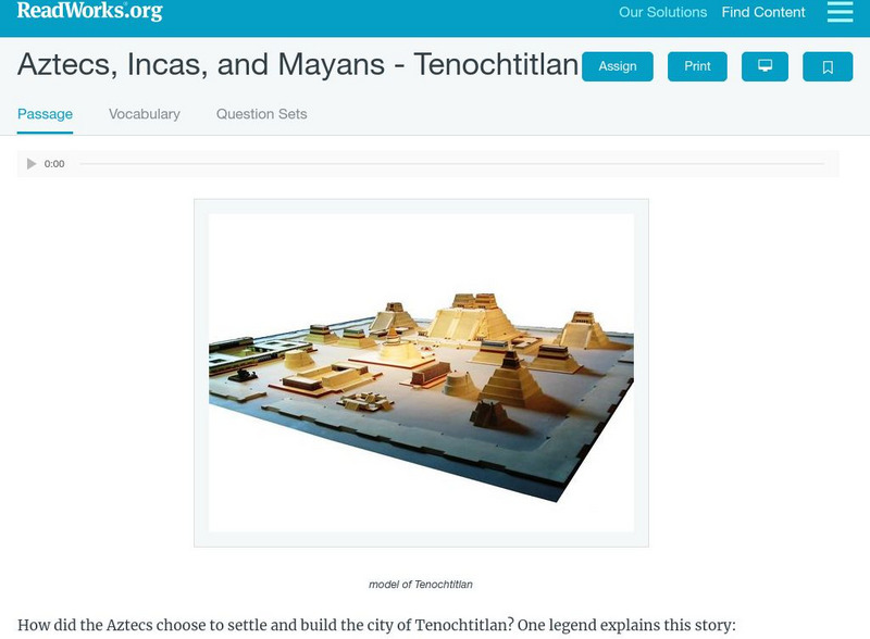 Read Works: Aztecs, Incas, and Mayas Tenochtitlan Activity Read Works: Aztecs, Incas, and Mayas Tenochtitlan Activity