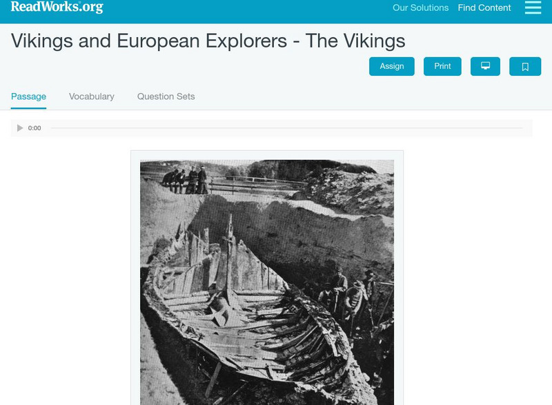 Read Works: Vikings and European Explorers the Vikings Activity Read Works: Vikings and European Explorers the Vikings Activity