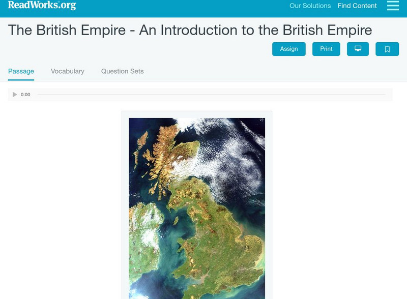Read Works: The British Empire an Introduction to the British Empire Activity