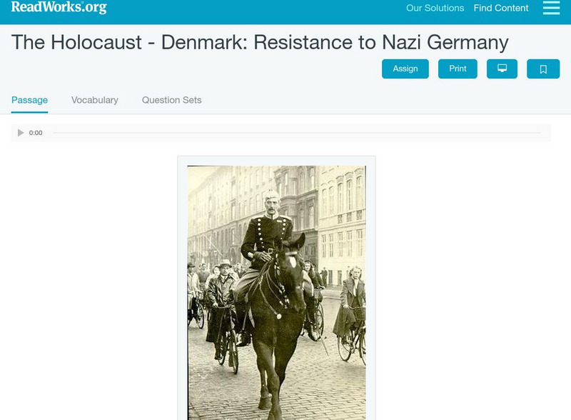 Read Works: The Holocaust Denmark: Resistance From Nazi Germany Activity Read Works: The Holocaust Denmark: Resistance From Nazi Germany Activity