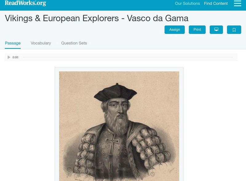 Read Works: Vikings & European Explorers Vasco Da Gama Activity Read Works: Vikings & European Explorers Vasco Da Gama Activity