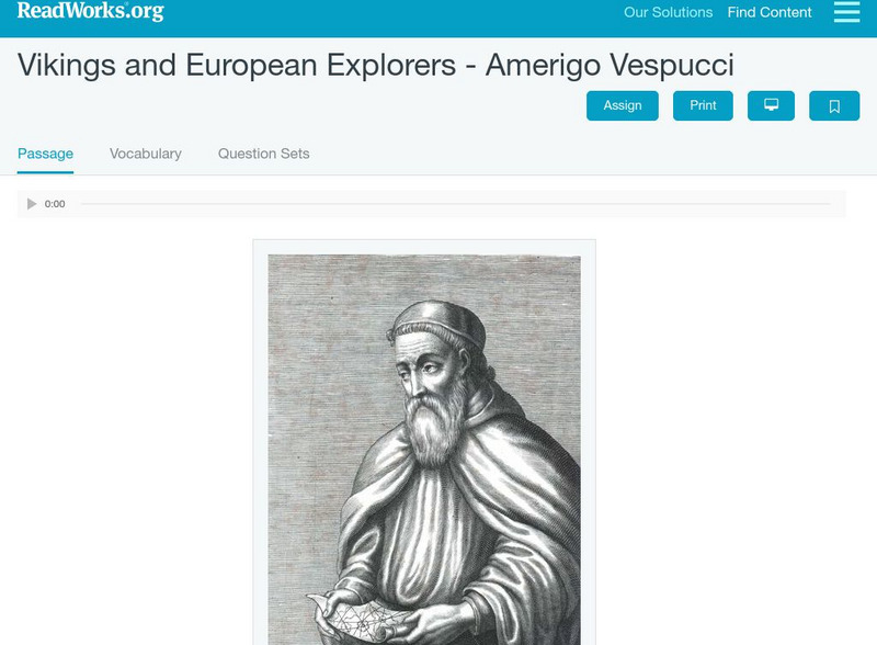 Read Works: Vikings and European Explorers Amerigo Vespucci Activity Read Works: Vikings and European Explorers Amerigo Vespucci Activity
