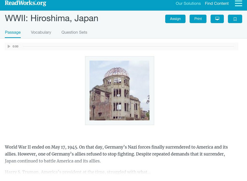 Read Works: World War Two Hiroshima Activity Read Works: World War Two Hiroshima Activity