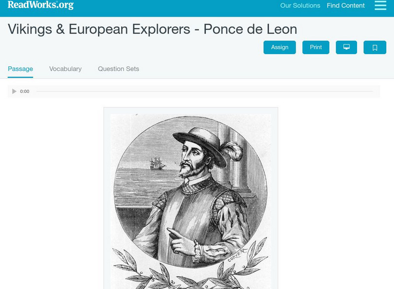 Read Works: Vikings & European Explorers Ponce De Leon Activity Read Works: Vikings & European Explorers Ponce De Leon Activity