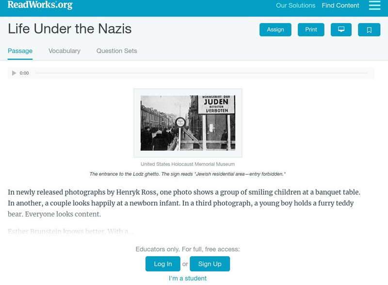 Read Works: Life Under the Nazis Activity