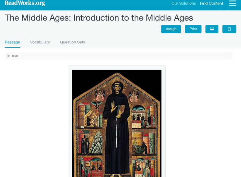 Read Works: The Middle Ages Introduction to the Middle Ages Activity Read Works: The Middle Ages Introduction to the Middle Ages Activity