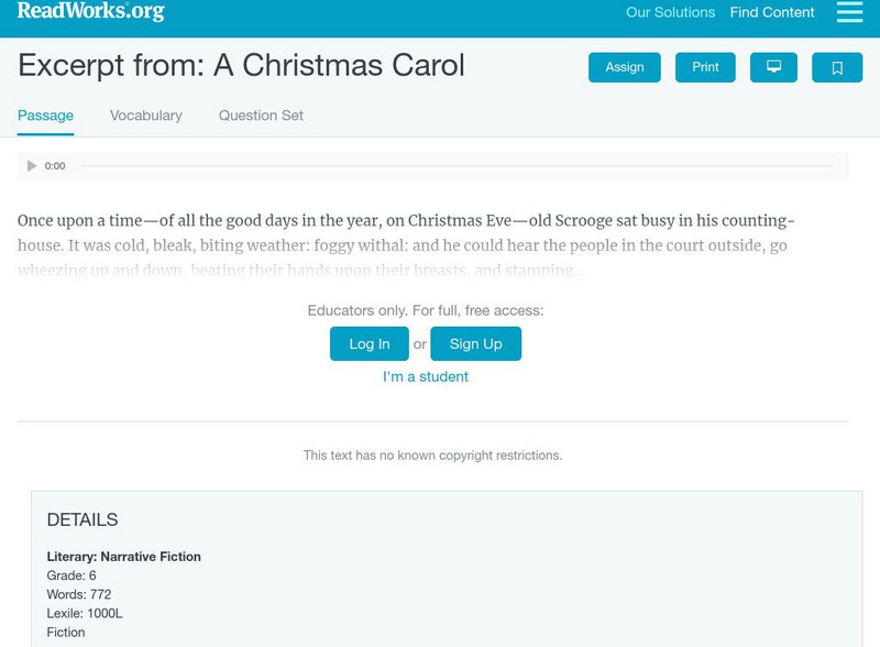 Read Works: A Christmas Carol Activity Read Works: A Christmas Carol Activity