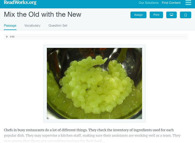 Read Works: Mix the Old With the New Activity Read Works: Mix the Old With the New Activity