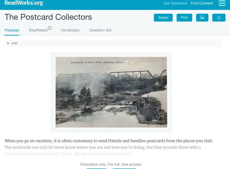 Read Works: The Postcard Collectors Unit Plan