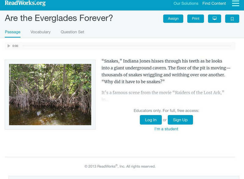 Read Works: Are the Everglades Forever? Activity